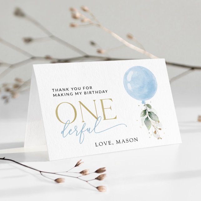 Blue Balloon, Eukalyptus, Grüne, Erster Geburtstag Dankeskarte (Von Creator hochgeladen)