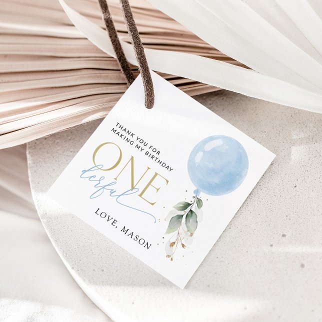 Blue Balloon, Eukalyptus, Grüne, Erster Geburtstag Geschenkanhänger (Von Creator hochgeladen)