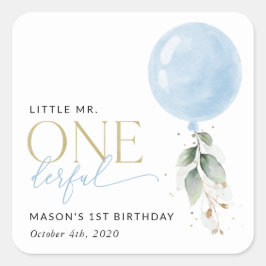 Blue Balloon, Eukalyptus, Grüne, Erster Geburtstag Quadratischer Aufkleber