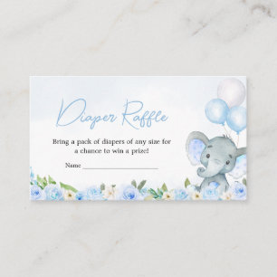 Blue Balloon Floral Elephant Diaper Raffle Begleitkarte
