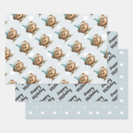 Blue Balloon Hedgehogs Celebration Geschenkpapier Set