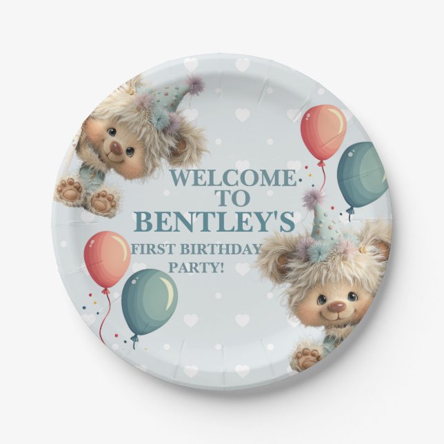 Blue Balloon Hedgehogs Celebration Pappteller (Vorderseite)