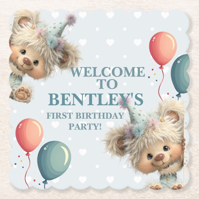 Blue Balloon Hedgehogs Celebration Untersetzer (Vorderseite)