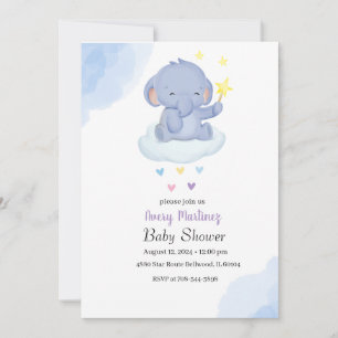 Blue Balloon Niedlich Elephant Baby Dusche Einladung