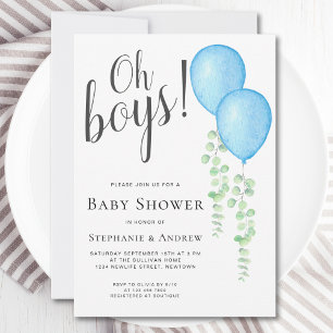 Blue Balloon Oh Boys Couple's Twins Baby Shower Einladung
