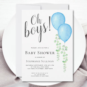 Blue Balloon Oh Boys Twins Baby Dusche Einladung