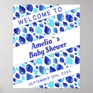 Blue Balloon Pattern Boy Baby Shower Welcome Sign Poster