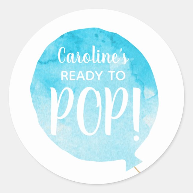 Blue Balloon Ready to Pop Baby Boy Dusche Runder Aufkleber (Vorderseite)