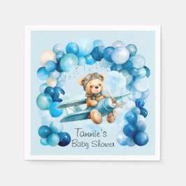 Blue Balloon Teddy Bear Airplane Boy Baby Dusche Serviette