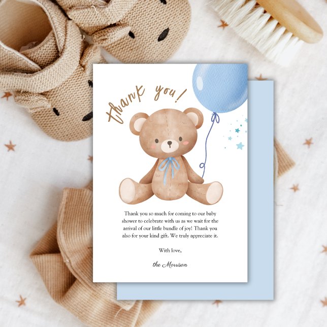 Blue Balloon Teddy Bear Baby Dusche Danke Karte (Von Creator hochgeladen)