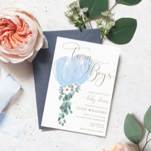 Blue Balloon Twin Boys Baby Dusche Einladung