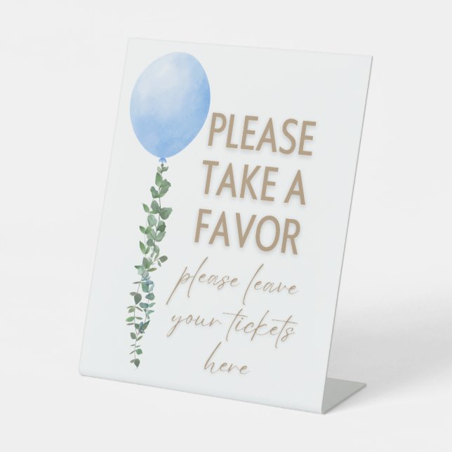 Blue Balloon Watercolor Boy Baby Shower Pedestal Sockelschild (Vorderseite)