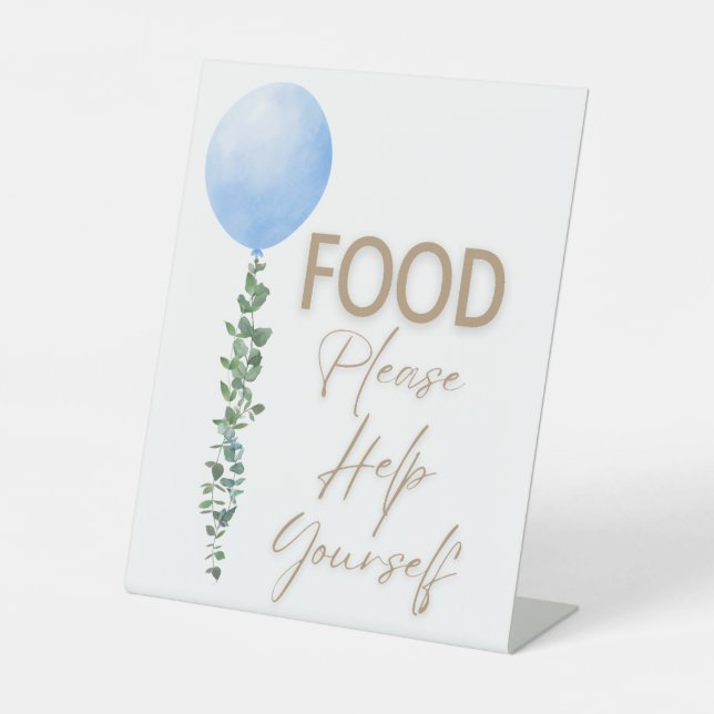 Blue Balloon Watercolor Boy Baby Shower Pedestal Sockelschild (Vorderseite)