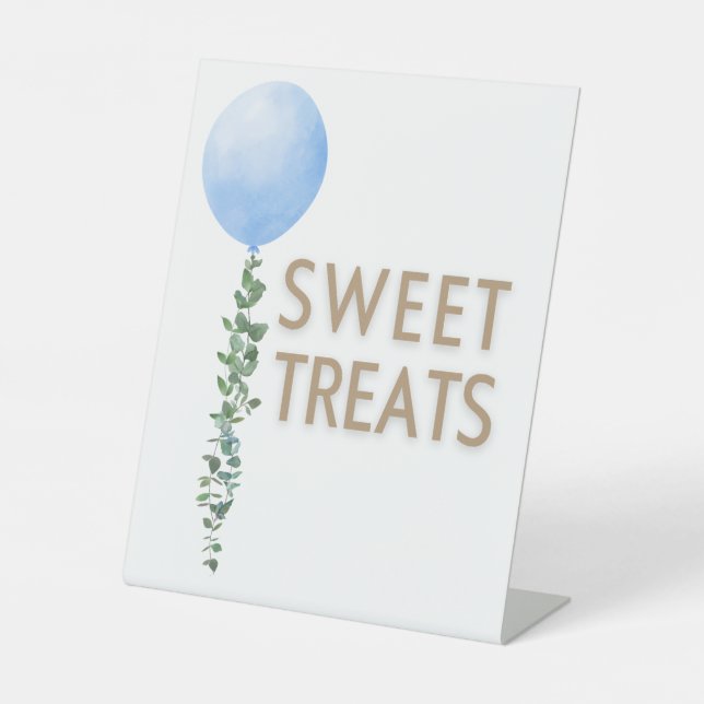Blue Balloon Watercolor Boy Baby Shower Pedestal Sockelschild (Vorderseite)