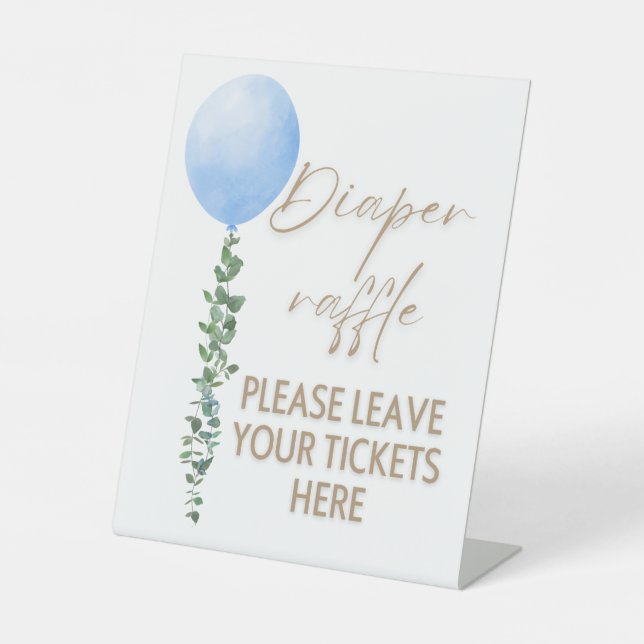 Blue Balloon Watercolor Boy Baby Shower Pedestal Sockelschild (Vorderseite)