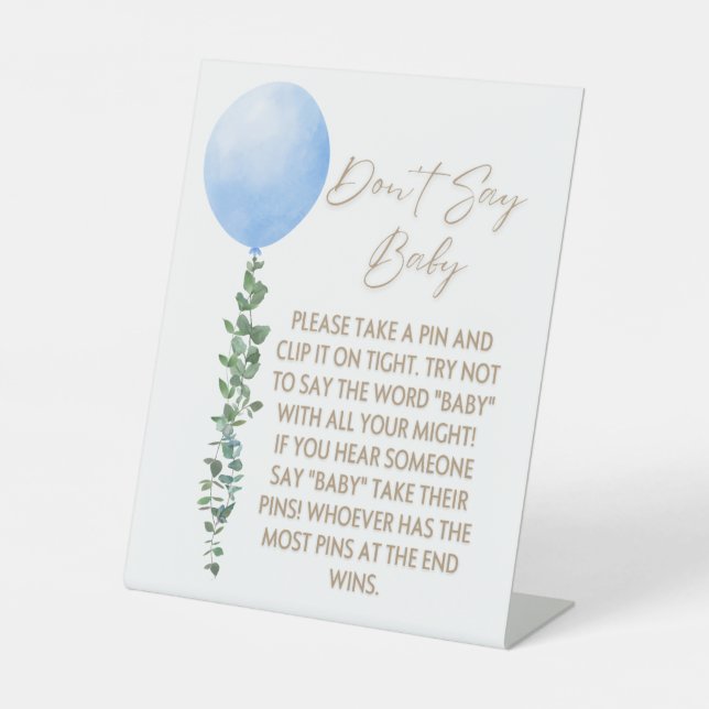 Blue Balloon Watercolor Boy Baby Shower Pedestal Sockelschild (Vorderseite)