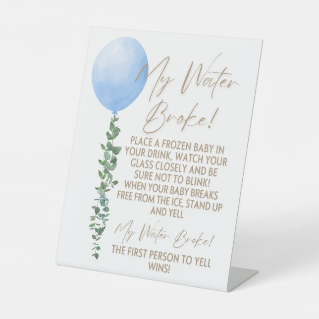 Blue Balloon Watercolor Boy Baby Shower Pedestal Sockelschild (Vorderseite)