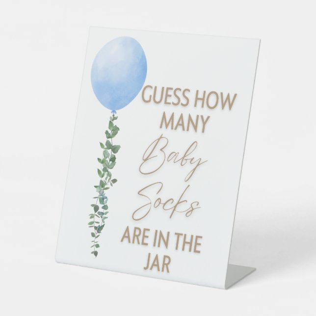 Blue Balloon Watercolor Boy Baby Shower Pedestal Sockelschild (Vorderseite)