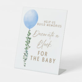 Blue Balloon Watercolor Boy Baby Shower Pedestal Sockelschild