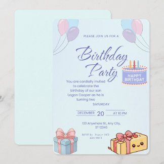 Blue Balloons and Gifts Birthday Invitation - Cust Einladung
