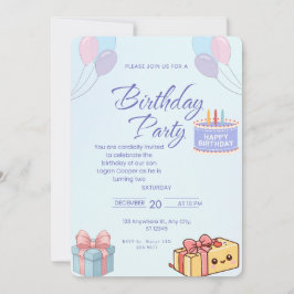 Blue Balloons and Gifts Birthday Invitation - Cust Einladung