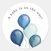Blue Balloons Baby Dusche Rundsticker
