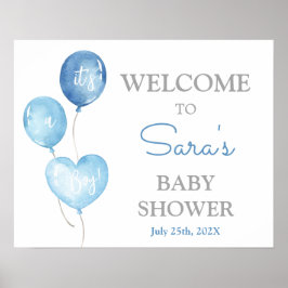 Blue Balloons Baby Shower Boy Begrüßungszeichen Poster