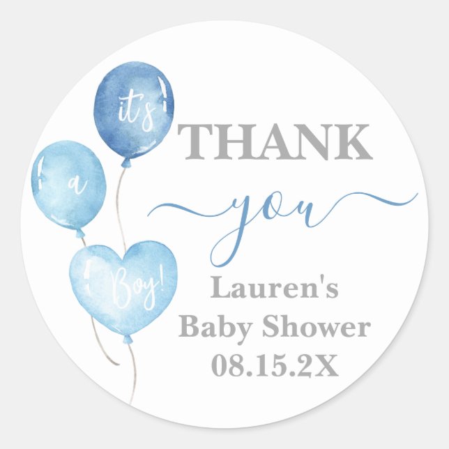 Blue Balloons Baby Shower Boy Round Sticker (Vorderseite)