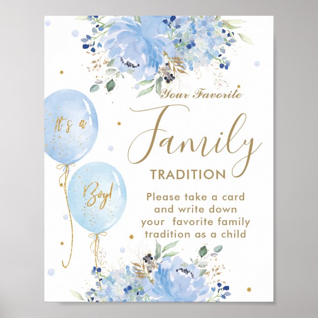 Blue Balloons Blumenjungen Lieblingsfamilie Tradit Poster (Vorne)