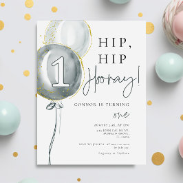 Blue Balloons Boy Erster Geburtstag Einladung