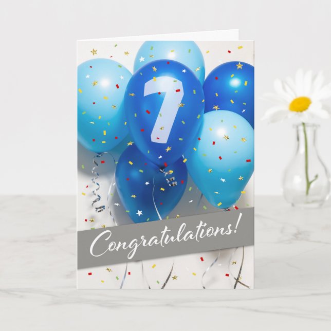 Blue Balloons Card Angestellter 7. Jahrestag Karte (Kleine Pflanze)