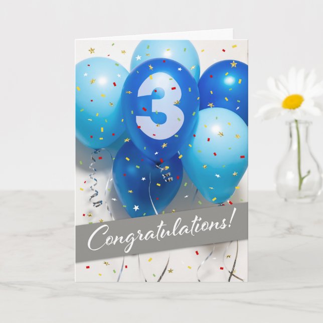 Blue Balloons Card für Mitarbeiter 3. Jubiläum Karte (Kleine Pflanze)