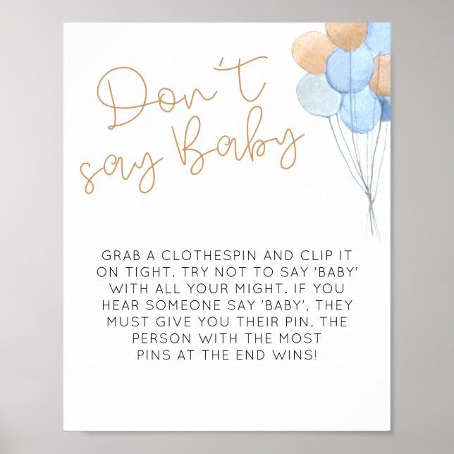 Blue Balloons sagen nicht Baby-Zeichen Poster (Vorne)