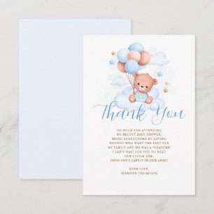 Blue Balloons Teddy Bear Baby Dusche Dankeskarte