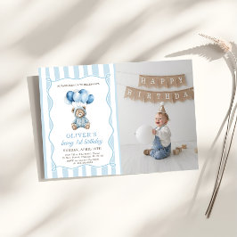 Blue Balloons Teddy Bear Birthday Invitation  Einladung