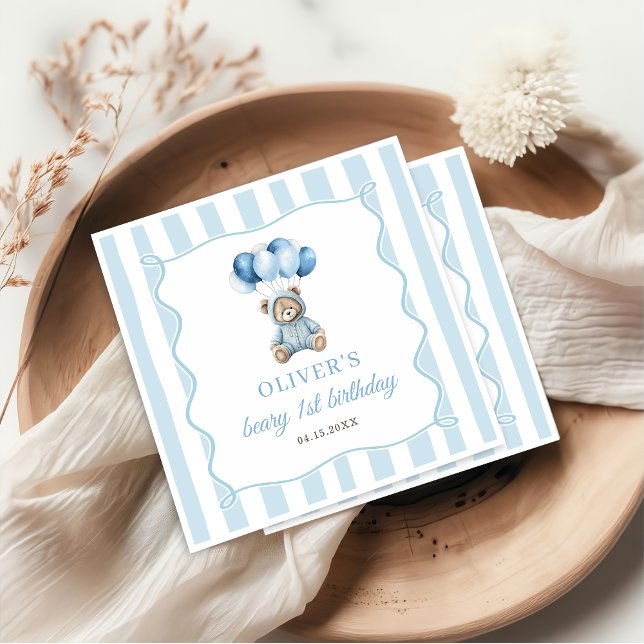 Blue Balloons Teddy Bear Birthday Paper Napkin Serviette (Von Creator hochgeladen)