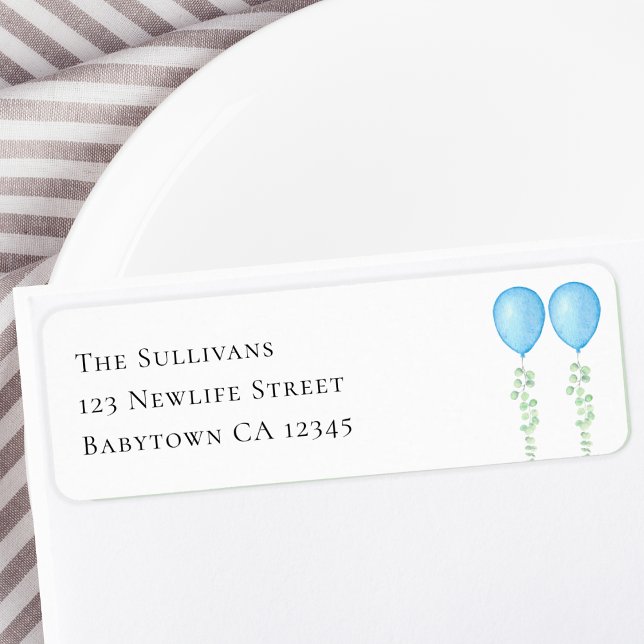 Blue Balloons Twins Baby Dusche Rücksendeadresse (Von Creator hochgeladen)