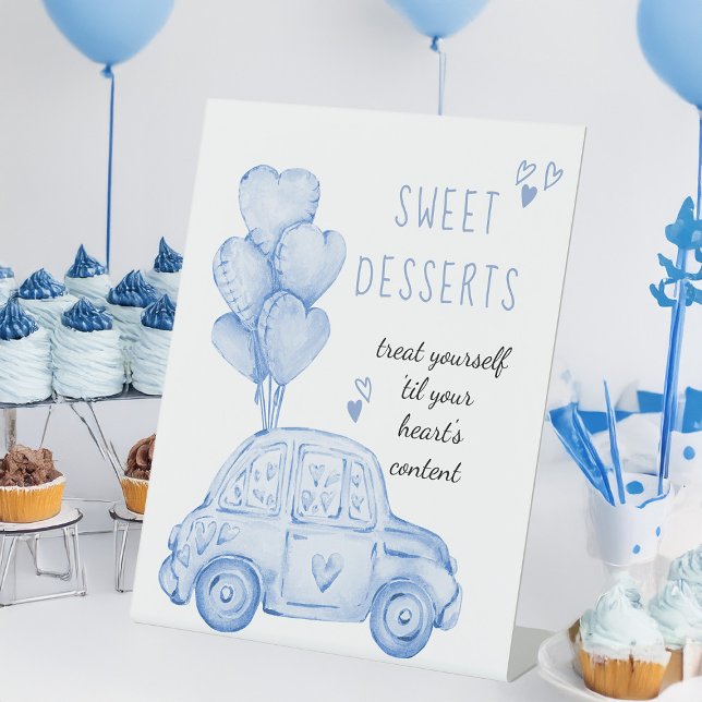 Blue Balloons und Car Dessert Table Sockelschild (Cute Boys Birthday Party Dessert Table Sign by Darling & May)