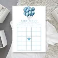 Blue Balloons Watercolor Boy Baby Dusche Bingo
