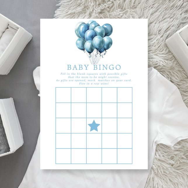 Blue Balloons Watercolor Boy Baby Dusche Bingo Einladung (Von Creator hochgeladen)