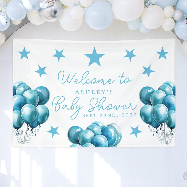 Blue Balloons Watercolor Boy Baby Dusche Willkomme Banner (Von Creator hochgeladen)