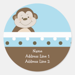 Blue Bambino Monkey Round Address Labels Runder Aufkleber