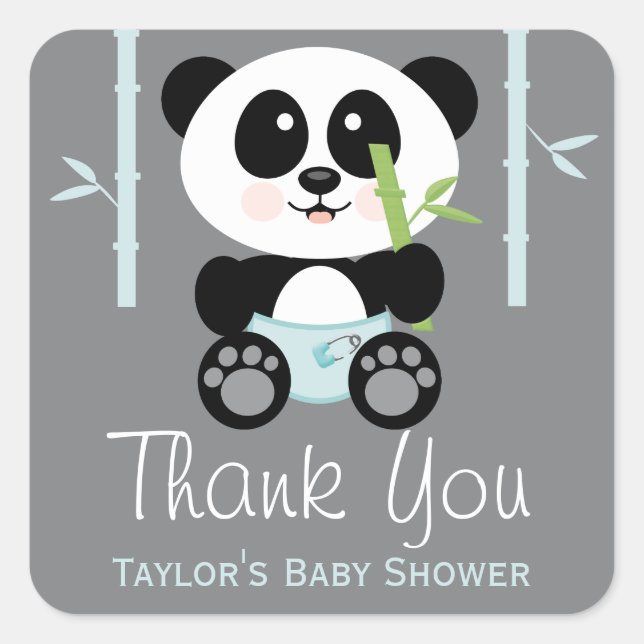 Blue Bamboo Panda Baby Dusche Danke Stickers (Vorderseite)