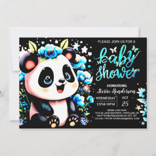 Blue Bamboo Panda Dreamland Boy Baby Dusche Einladung