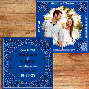 Blue Bandana Foto Flat Save the Date Card