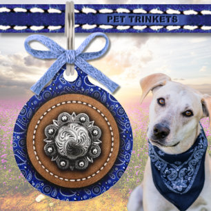 Blue Bandana Leather und Western Concho Rustic Haustiermarke