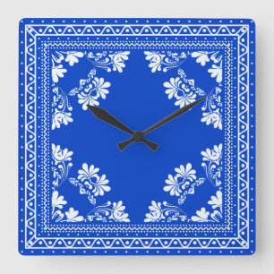 Blue Bandana Pattern Quadratische Wanduhr