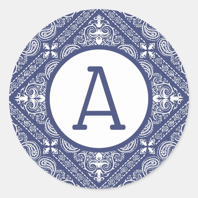 Blue Bandana Personalize Classic Round Sticker (Vorderseite)