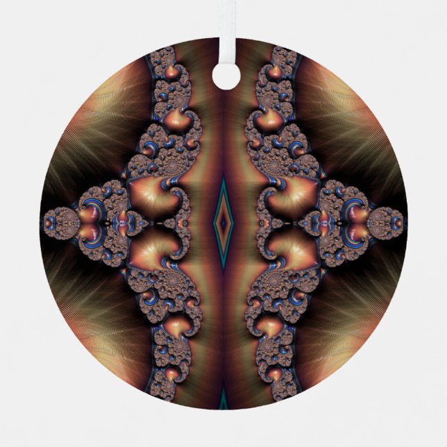 Blue Banded Golden Escargot Fraktal Abstrakt Ornament Aus Metall (Vorderseite)