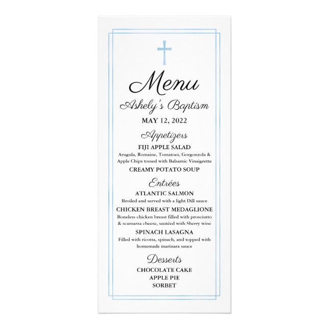 Blue Baptism Religious Menu Card Werbekarte (Vorne)